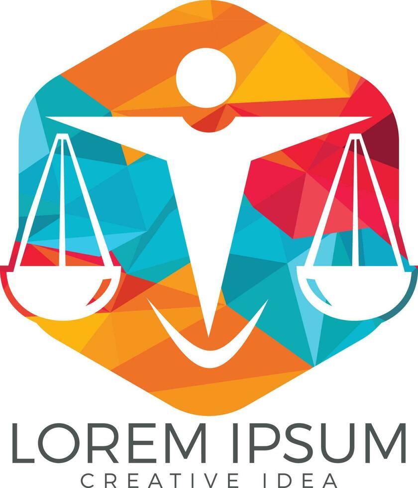hombre sosteniendo el logo de la balanza de la justicia. diseño de logo de ley y abogado. vector