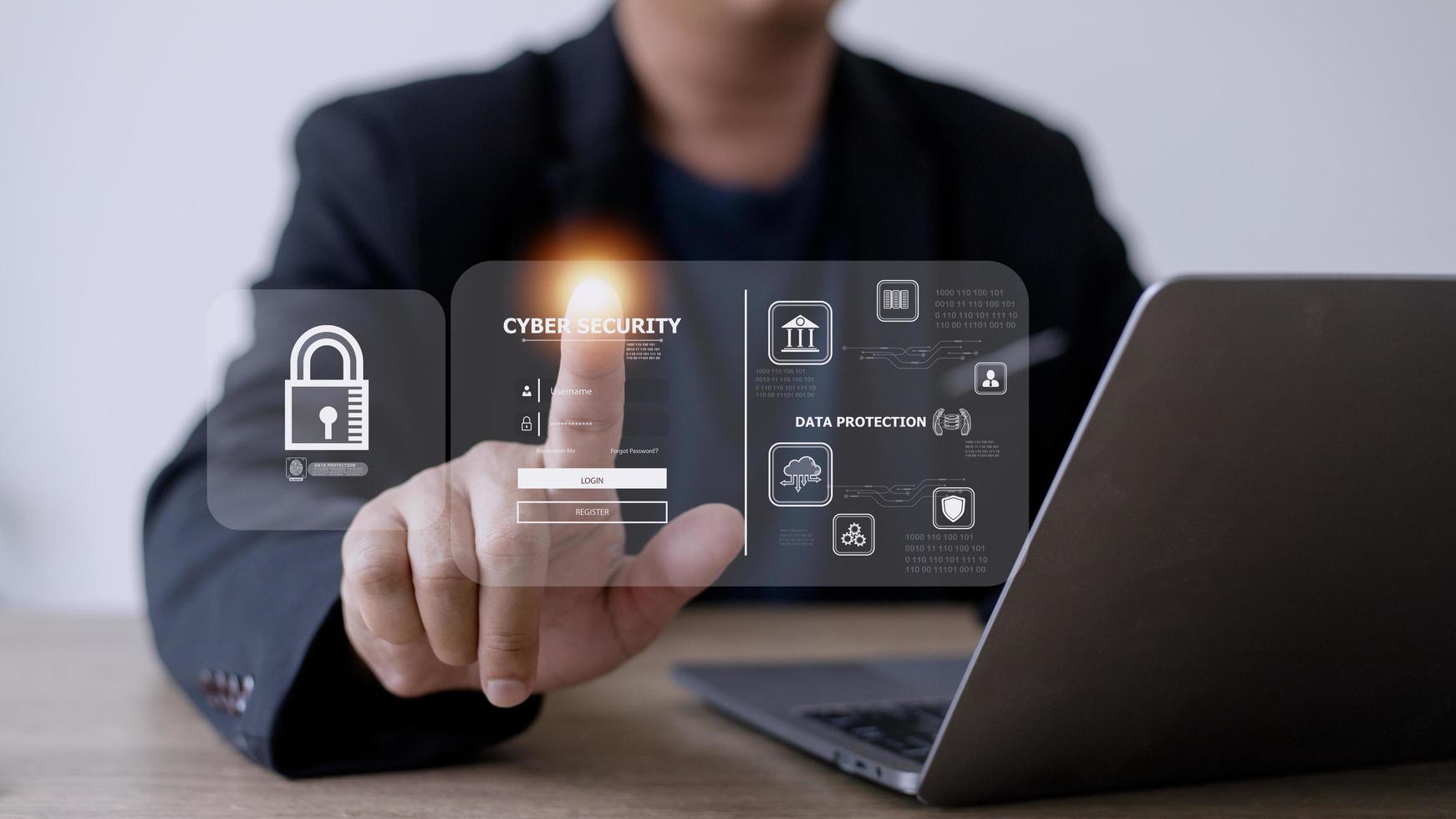 cybersecurity concept, user privacy security and encryption, secure internet access Future technology and cybernetics, screen padlock. photo