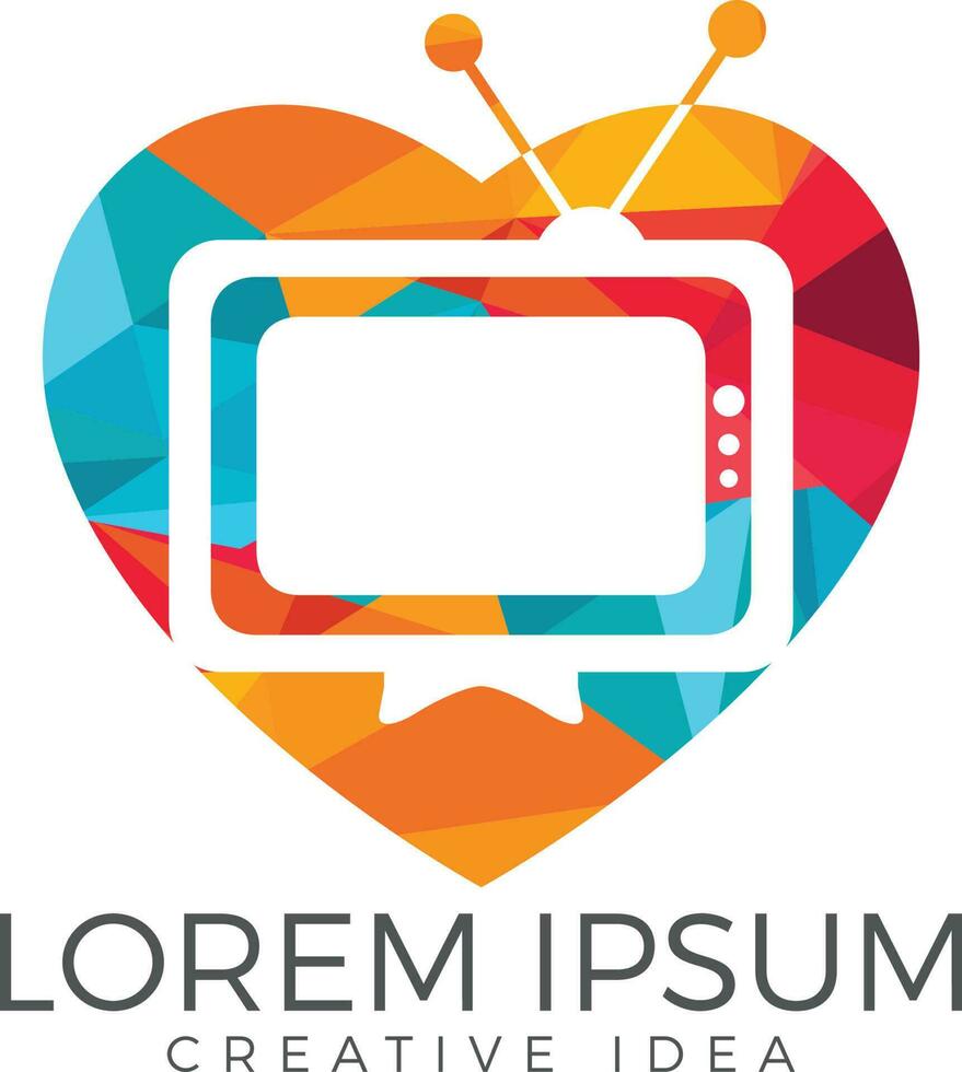 TV media heart shape logo design. vector