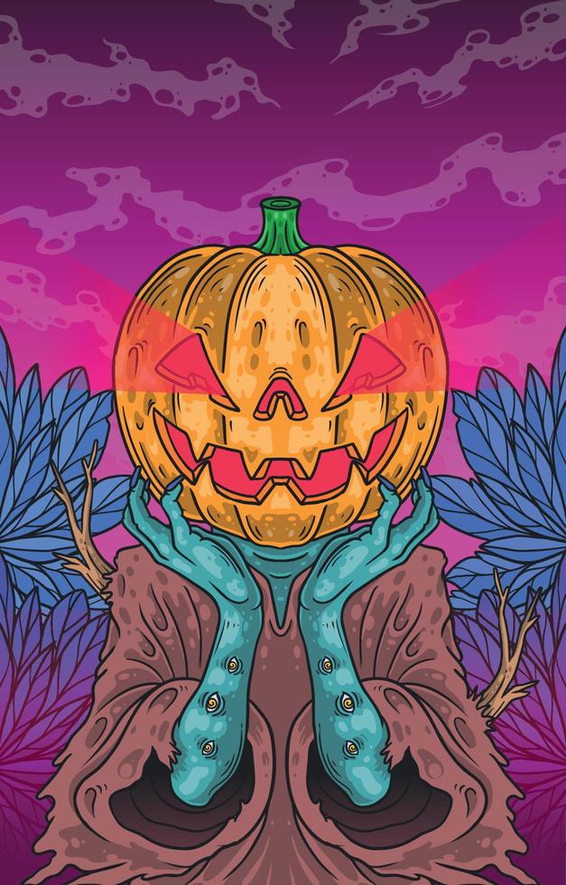 Halloween Monster Pumpkin Head vector