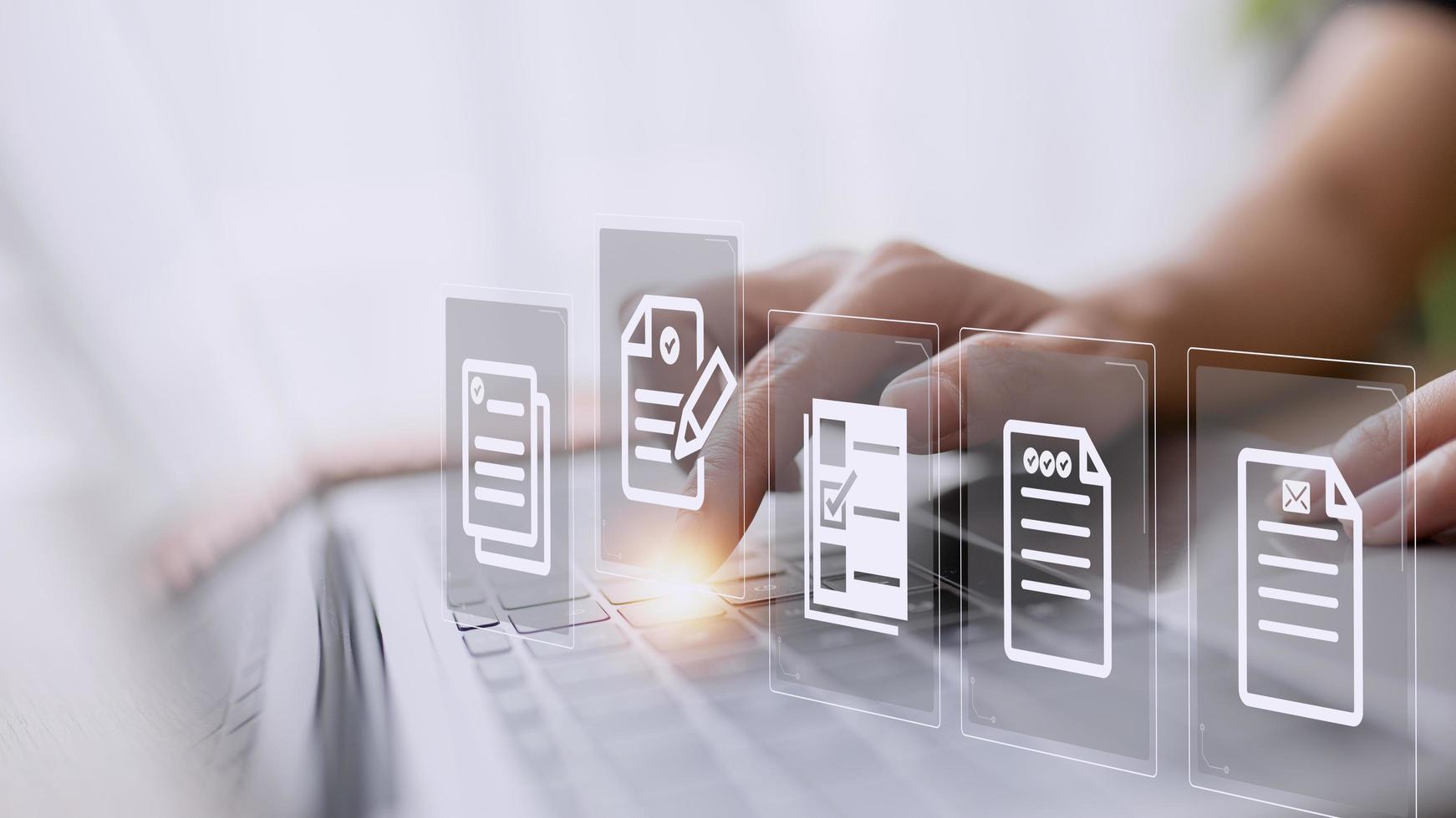 Concept of document management using symbols on a virtual screen, ERP photo