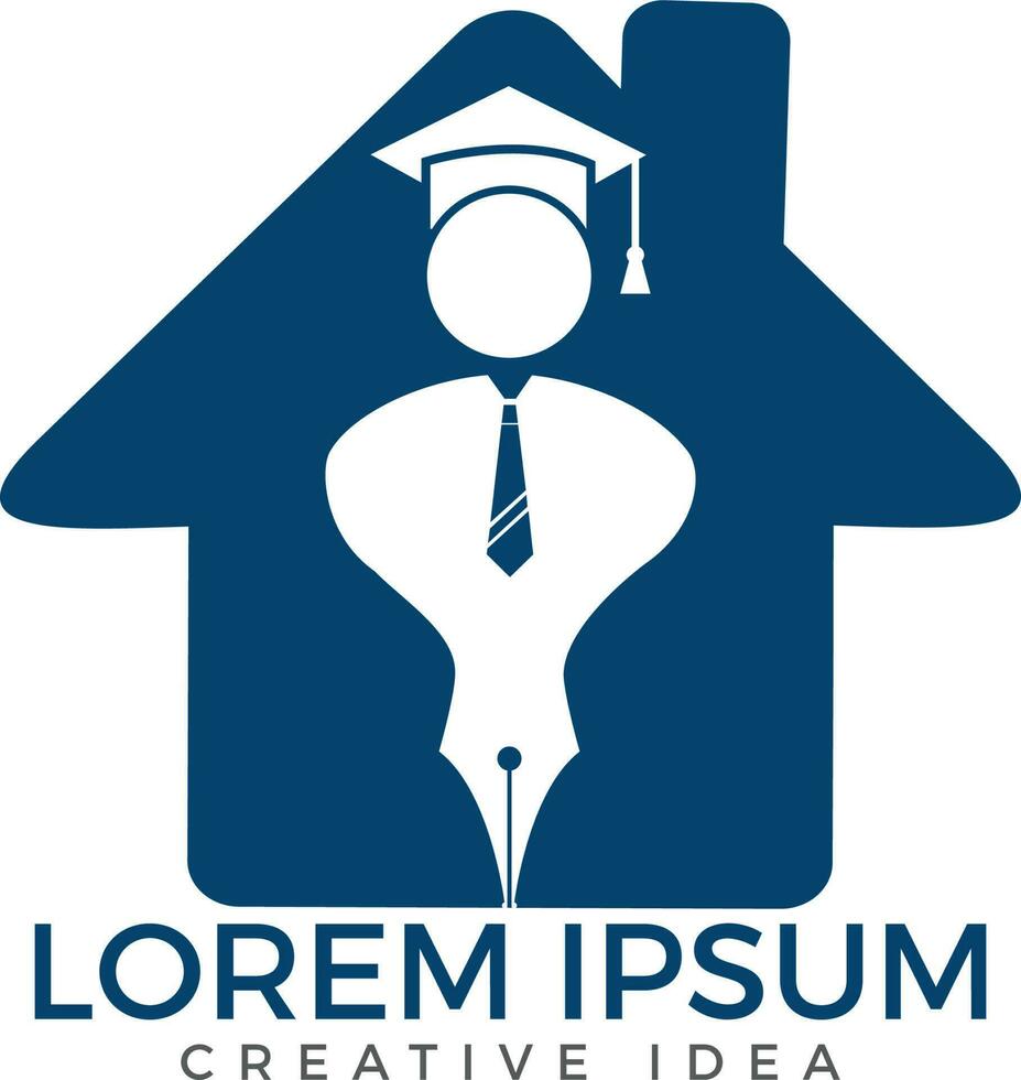 punta de pluma o punta de pluma con cabeza de hombre y vector de logotipo de casa. logotipo de educación. diseño de logotipo vectorial institucional y educativo.