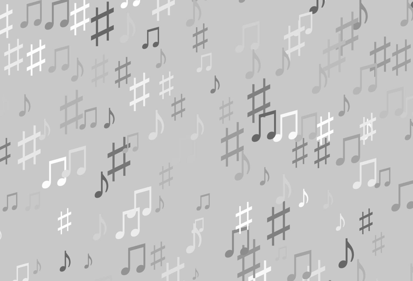 Fondo de vector gris plateado claro con notas musicales.