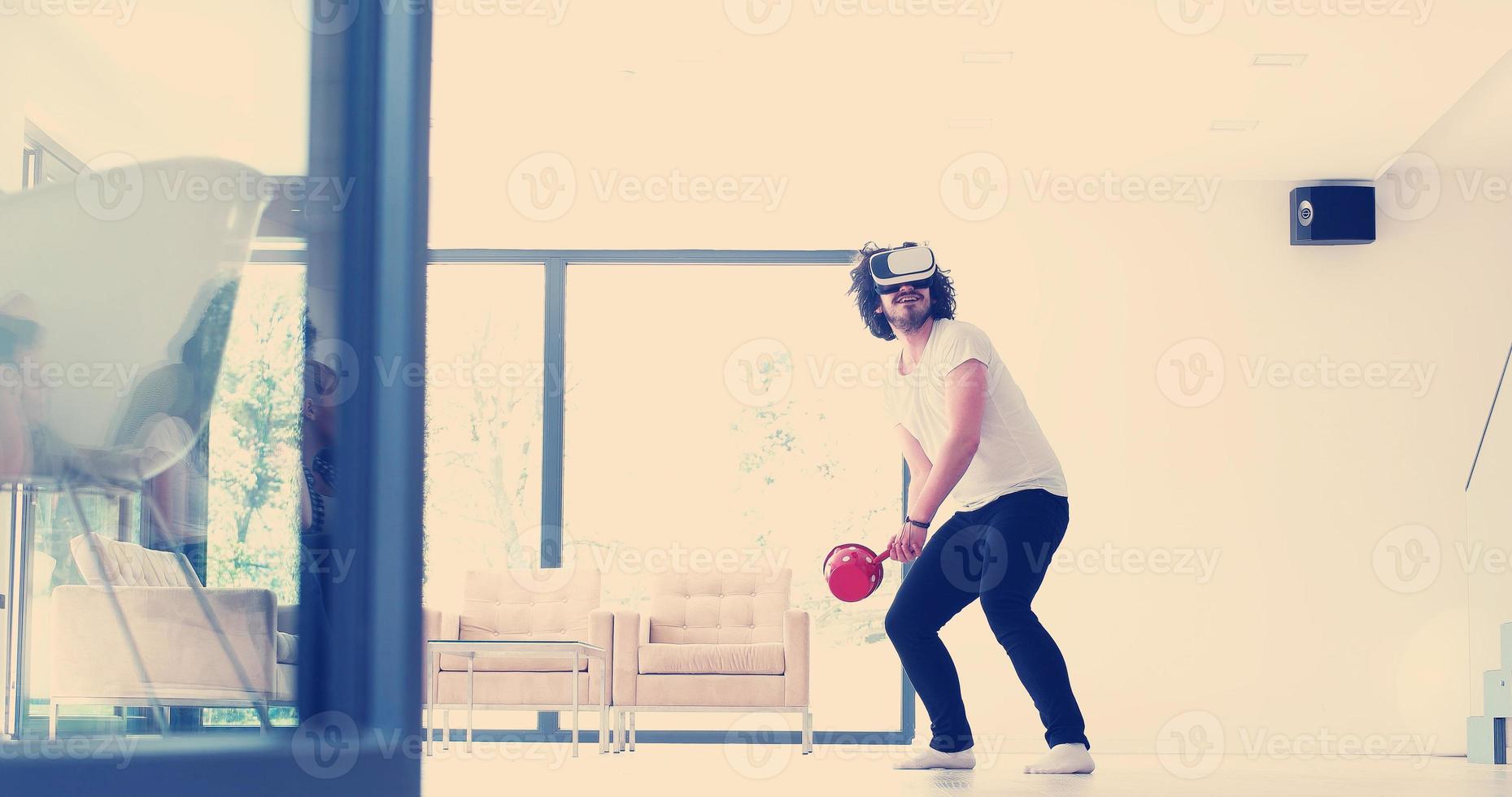 man using VR-headset glasses of virtual reality photo