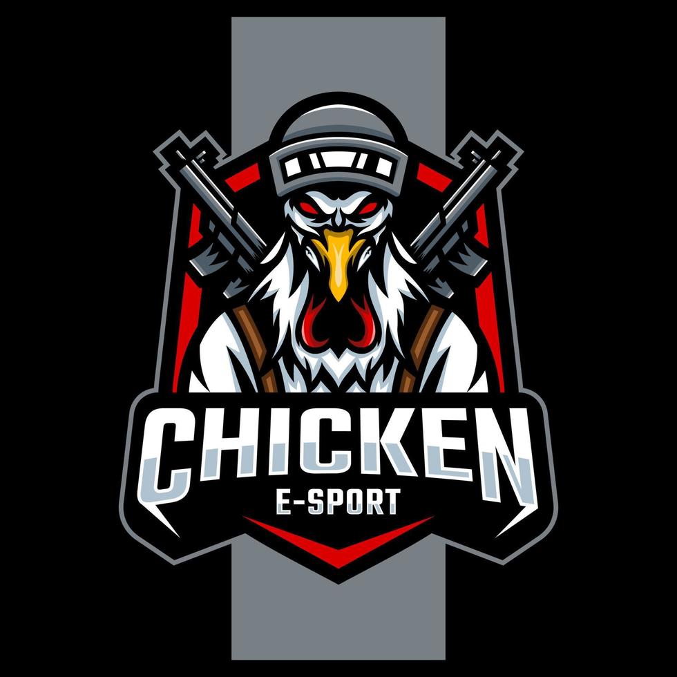 Chicken rooster mascot with firearm. e sport logo design vector