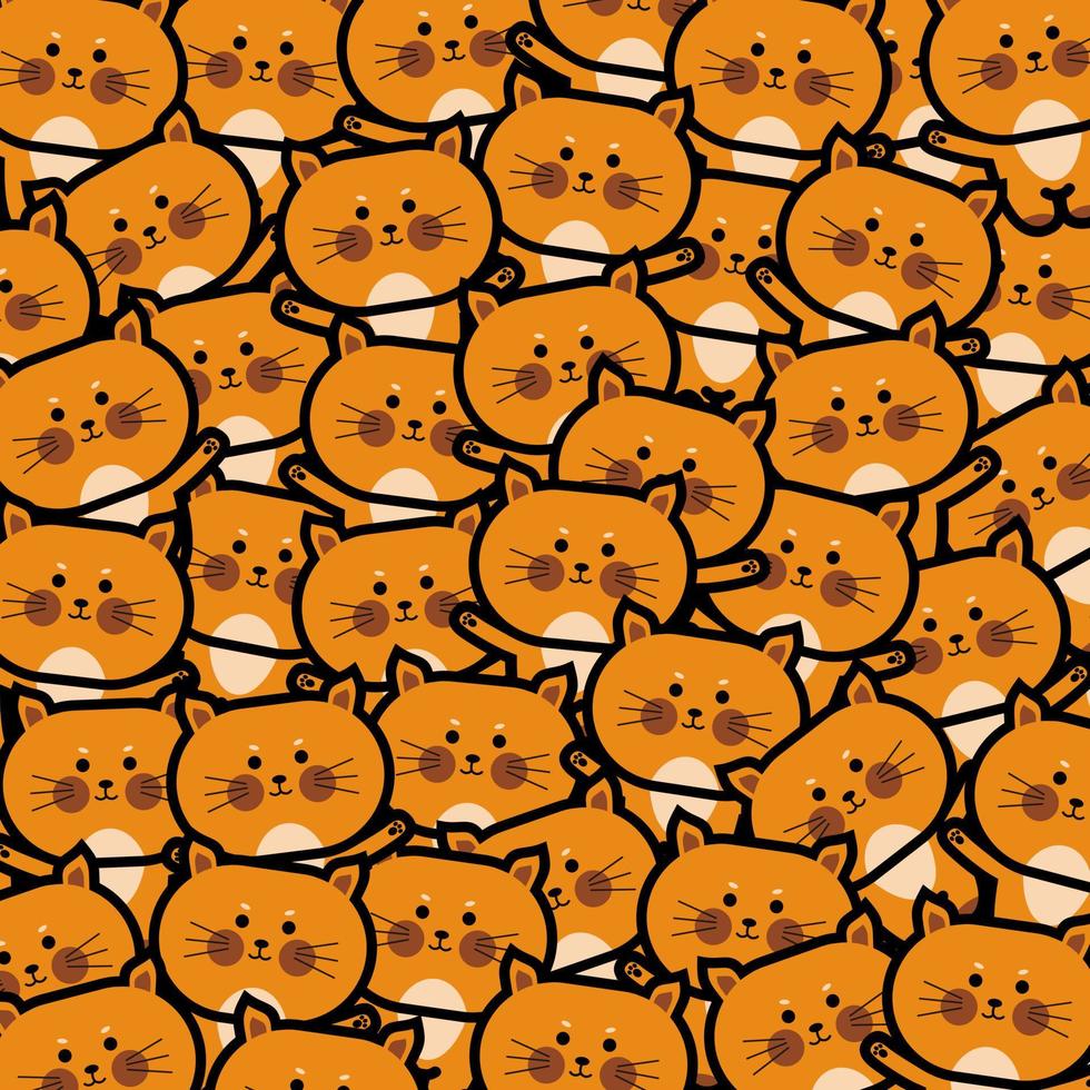 Pattern with cartoon orange kittens for kids. Abstract art print. Hand drawn background with cute animals. Vector illustration
