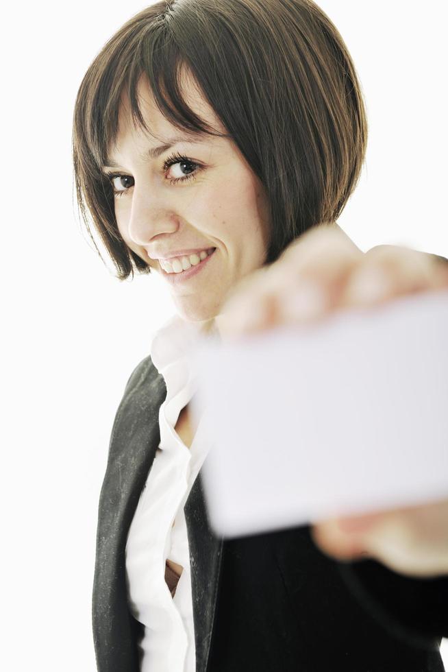 young business  woman displaying empty business card photo