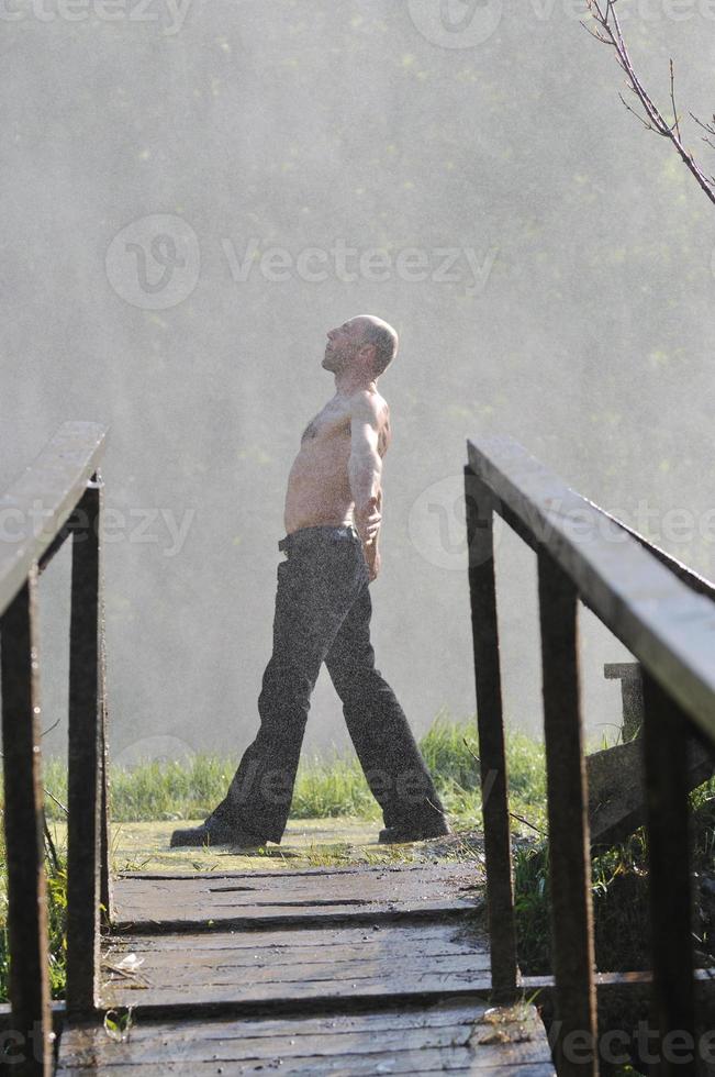 Man in waterfall photo