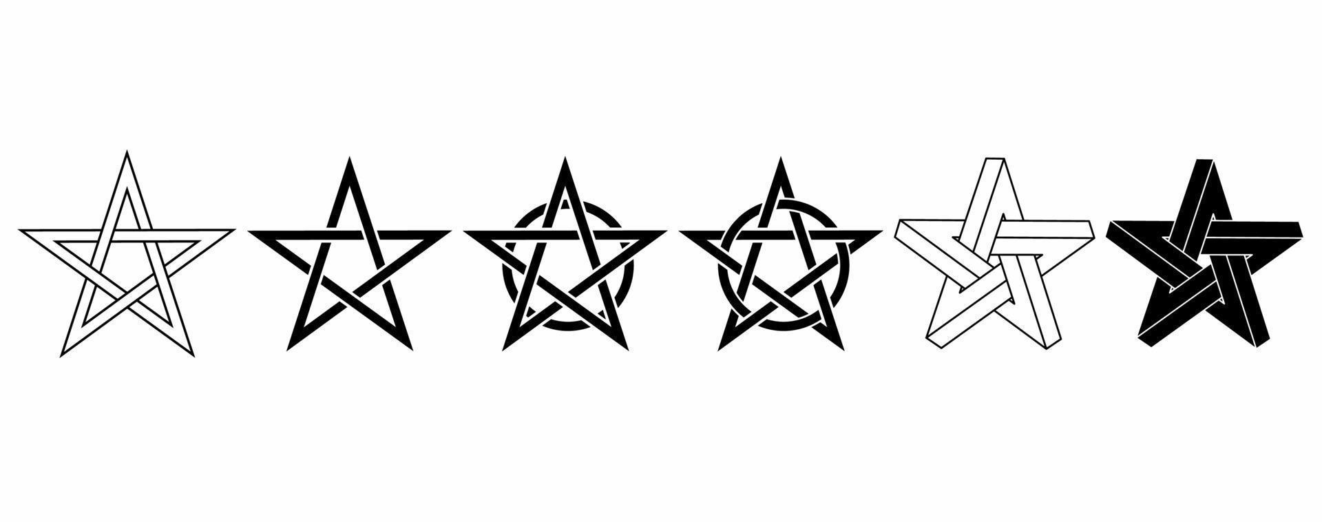 pentagram stars icon set isolated on white background, collection of pentagram stars with different style vector