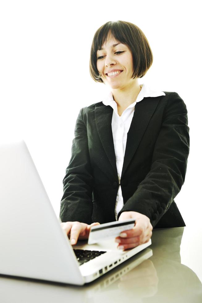 business woman making online money transaction photo