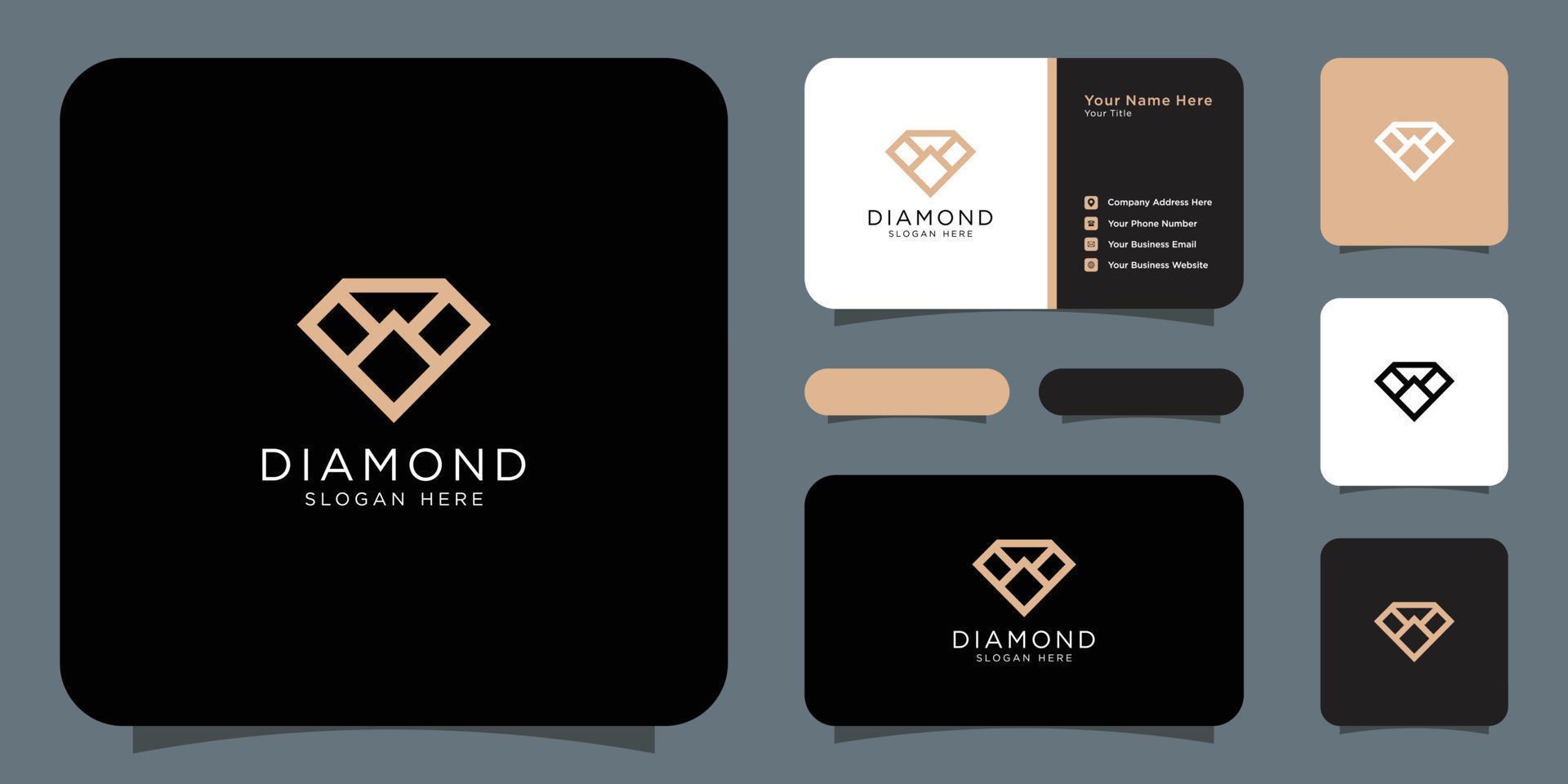 diamond logo vector designs mono line with business card