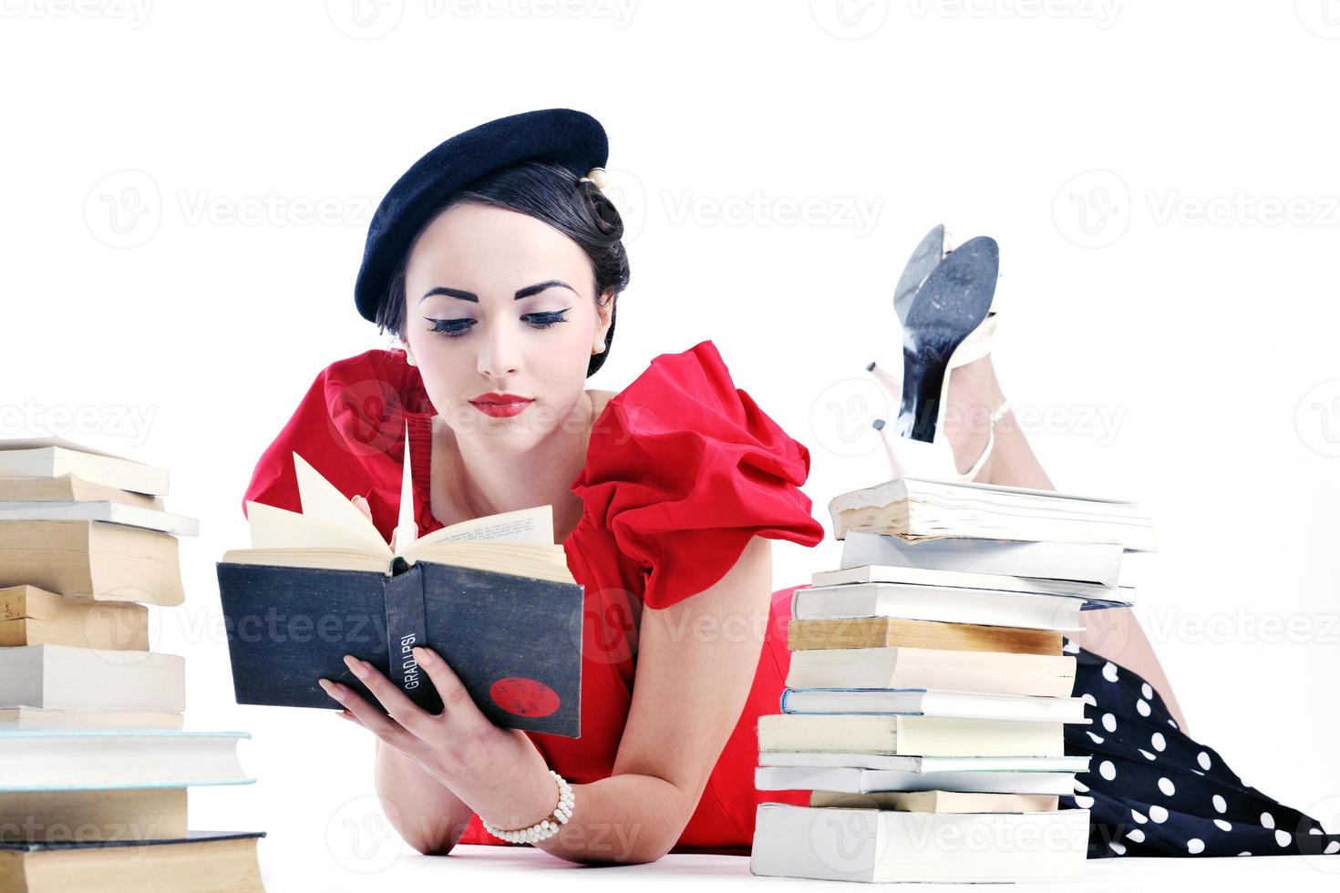 beautiful young woman read book photo