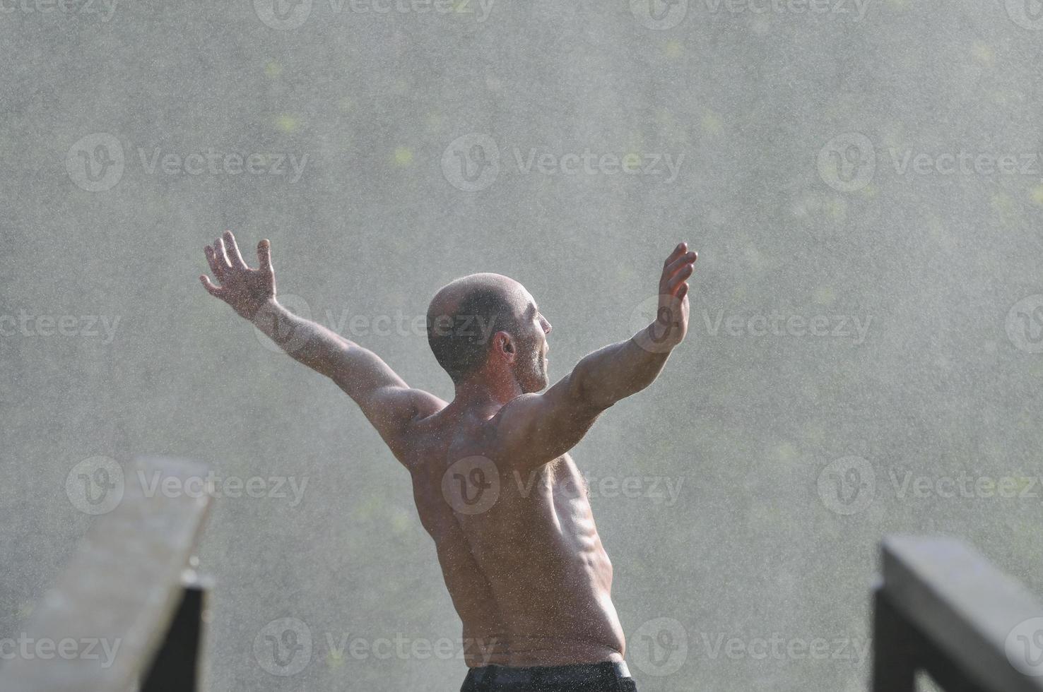 Man in waterfall photo