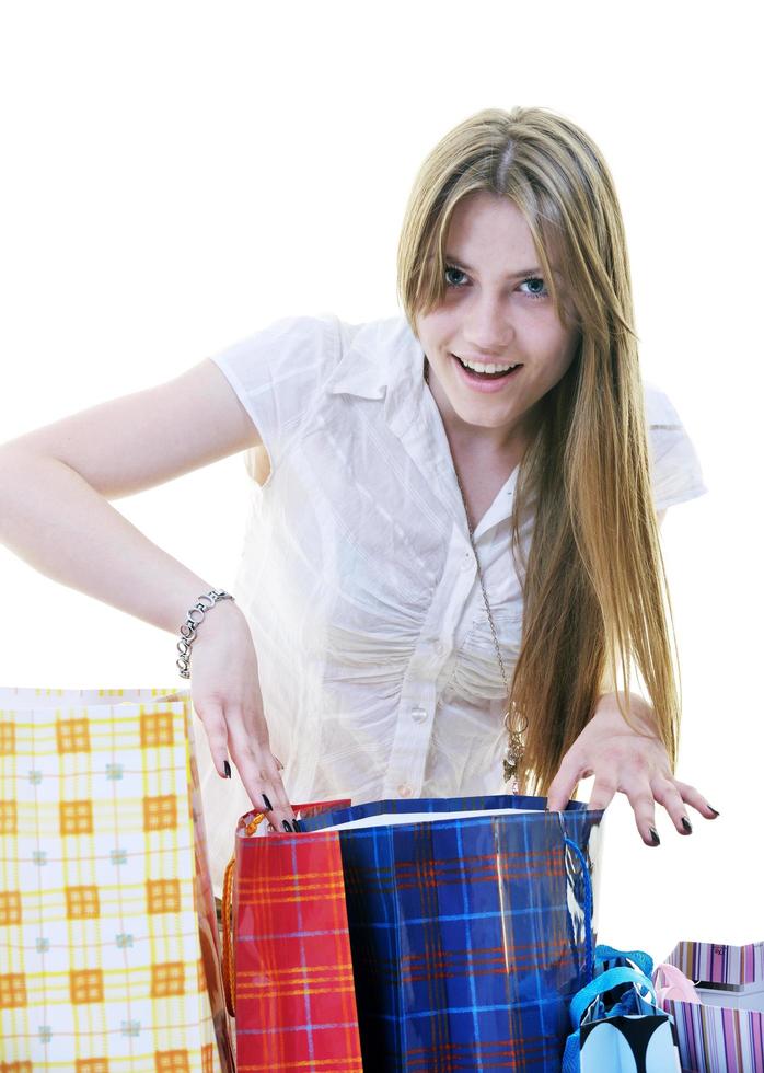 happy young adult women  shopping with colored bags photo