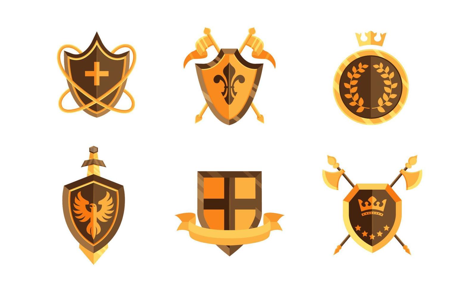 conjunto de iconos de logotipo de escudo de oro amarillo vector