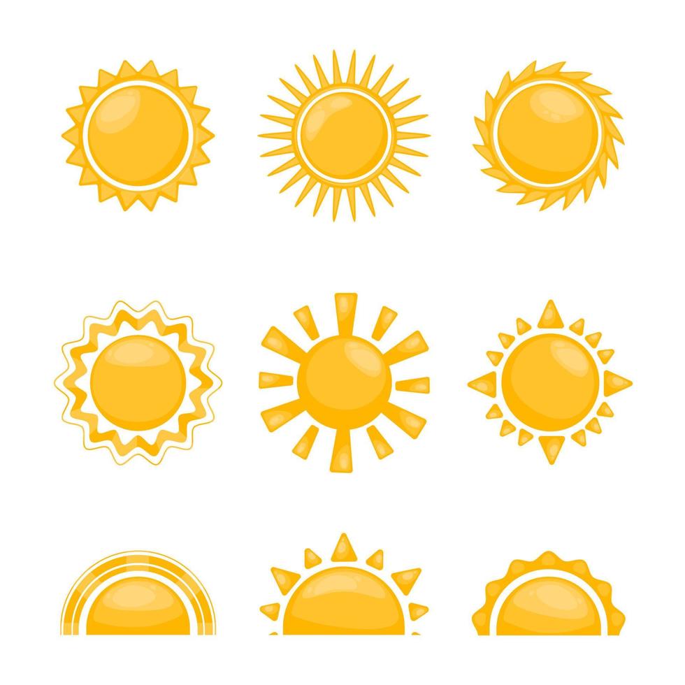 Glowing Sun Icon Set vector