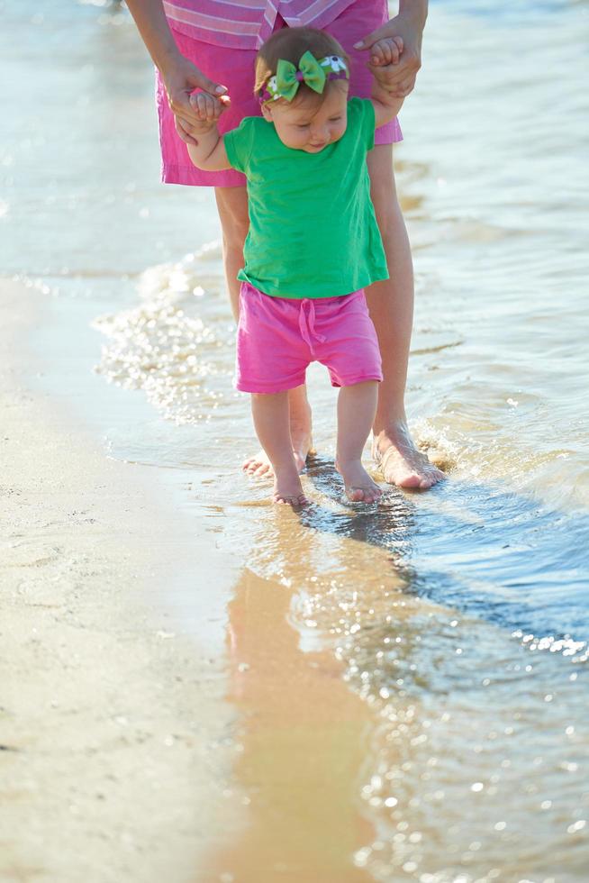 mom and baby on beach  have fun photo