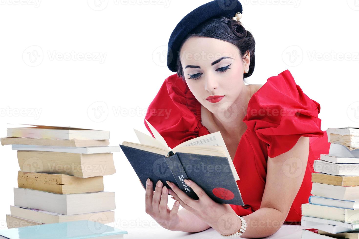 beautiful young woman read book photo