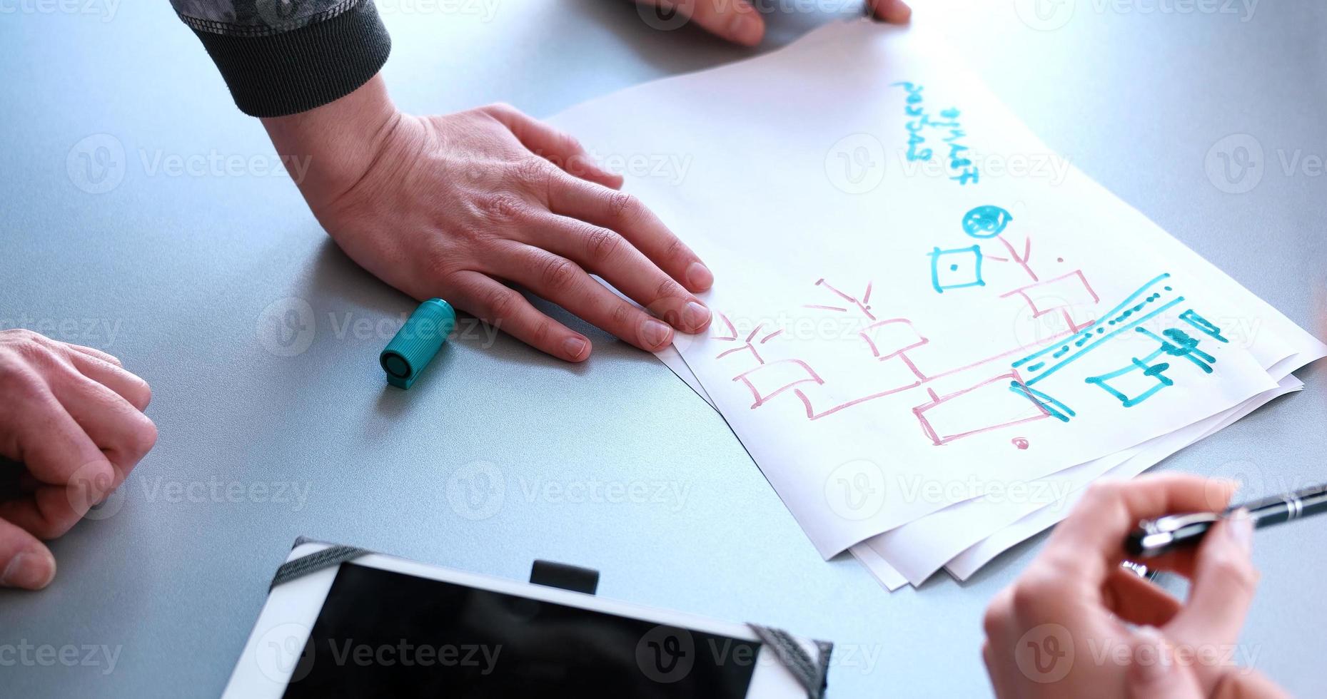 office and teamwork concept - group of business people having a meeting photo
