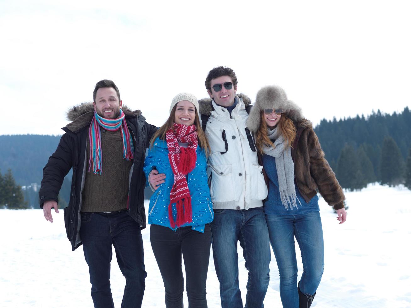 group of friends have fun and relaxing on winter vacation photo