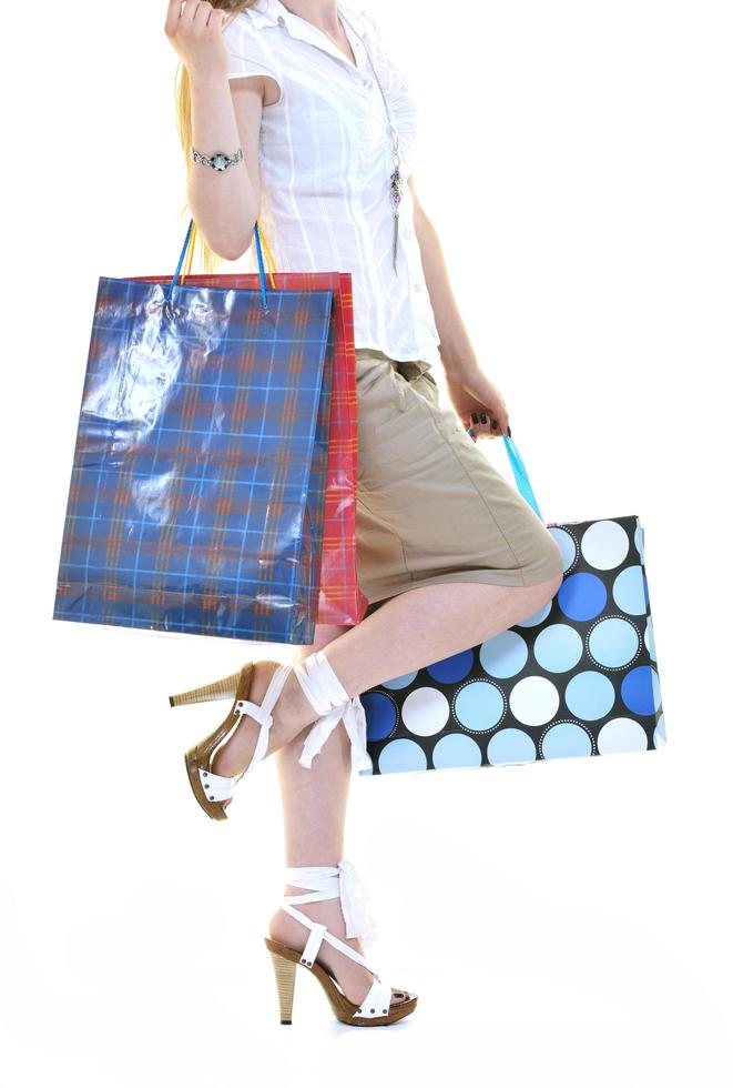 happy young adult women  shopping with colored bags photo