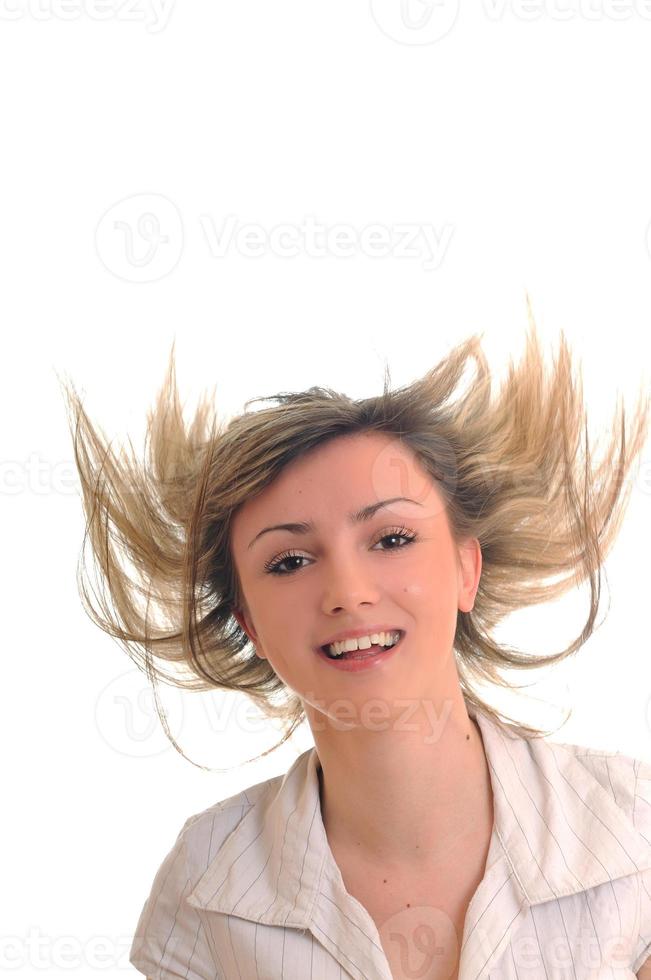 party woman isolated with wind in hair photo