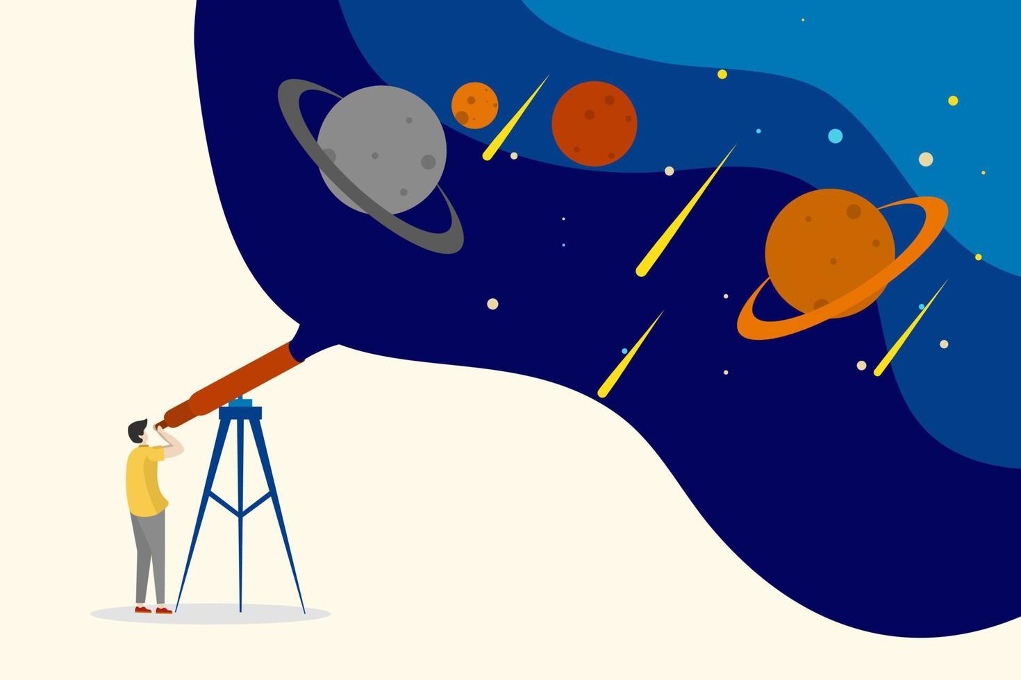 Humans study galaxies through telescopes. watch meteors and star constellations. Flat vector illustration for horoscope, astronomy, discovery, astrology concept