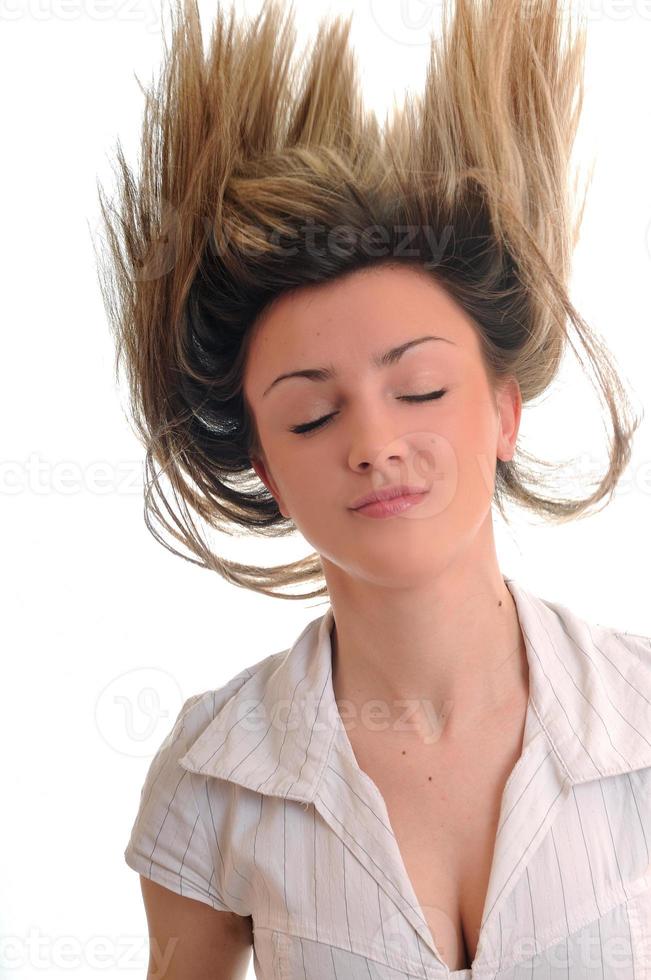 party woman isolated with wind in hair photo