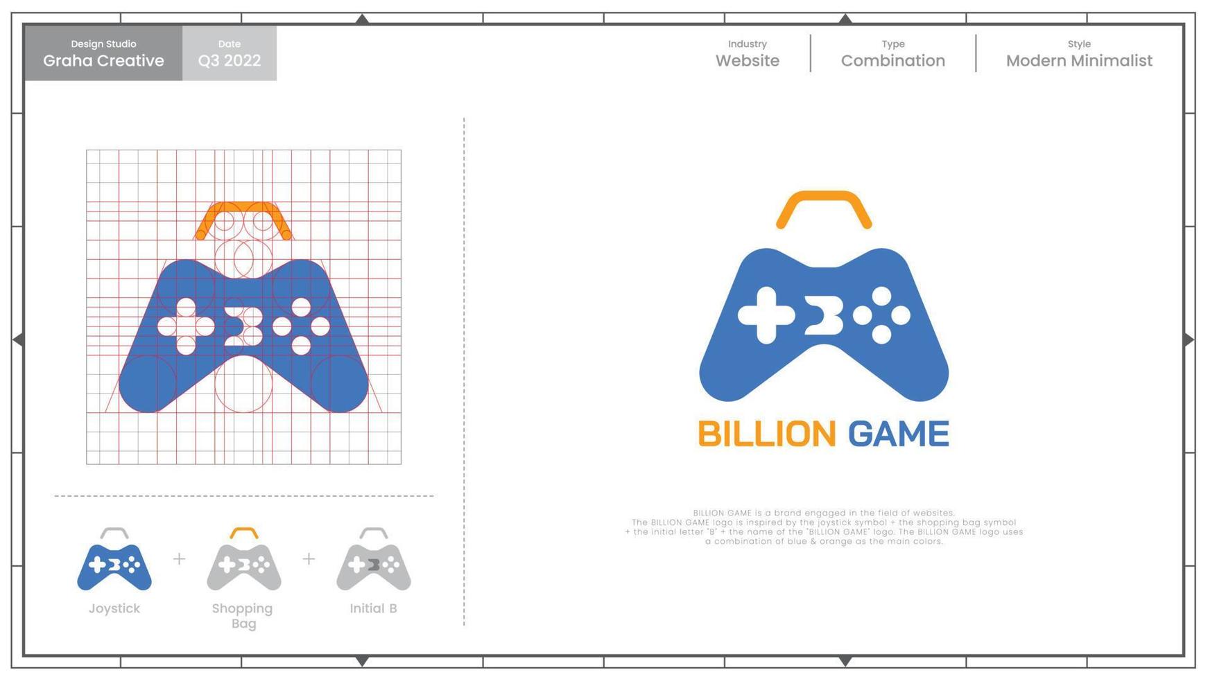 juego de mil millones - logotipo. un logotipo que se dedica al sitio web. el logotipo está inspirado en el símbolo de la bolsa de compras y el símbolo del joystick, así como en las iniciales de la letra b en el joystick. vector