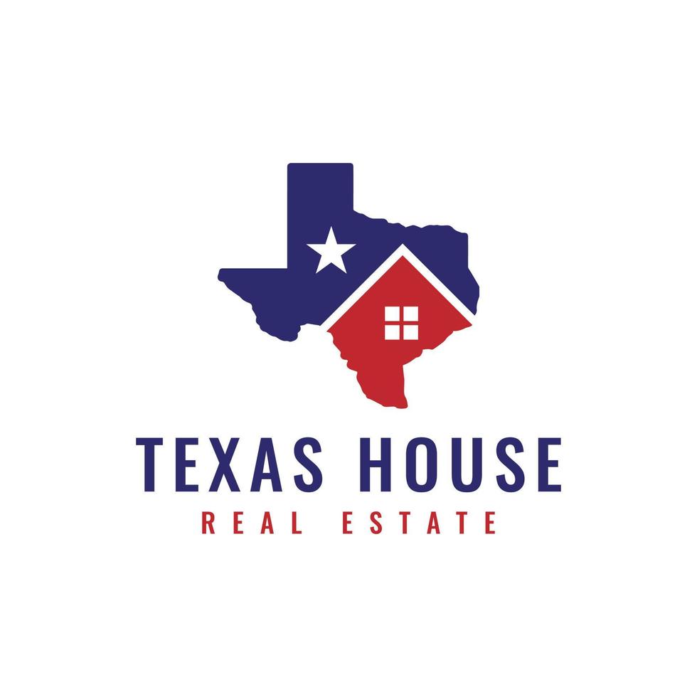 mapa de texas con diseño de logo de casa. concepto de logotipo de propiedad inmobiliaria vector