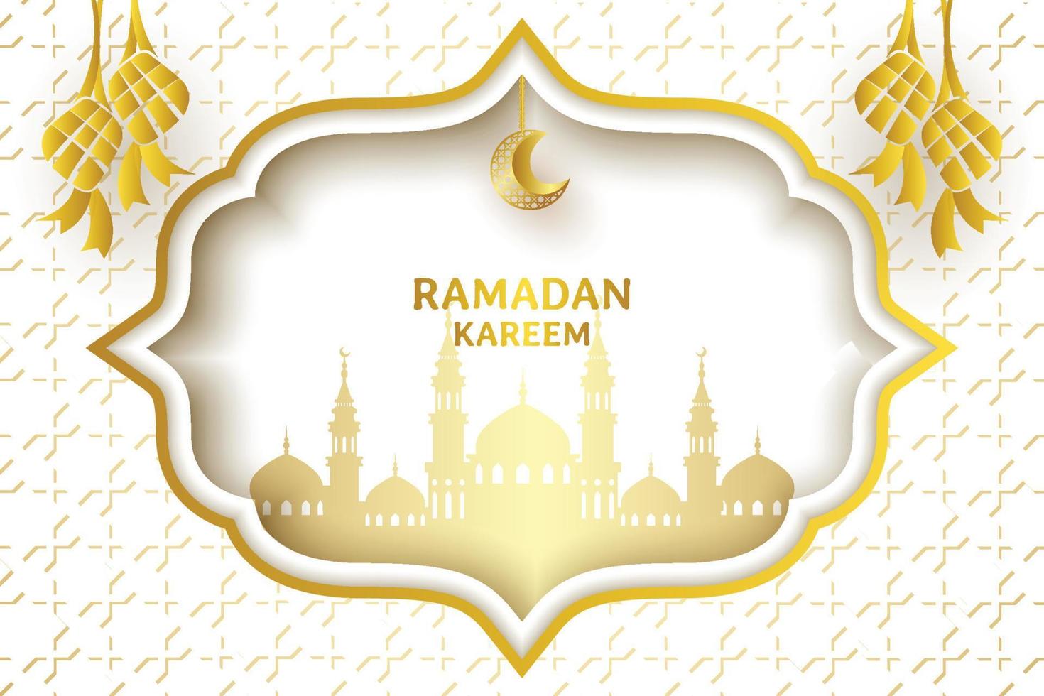 ramadan kareem background template design vector, eid mubarak, with crescent hanging ornament, golden color vector