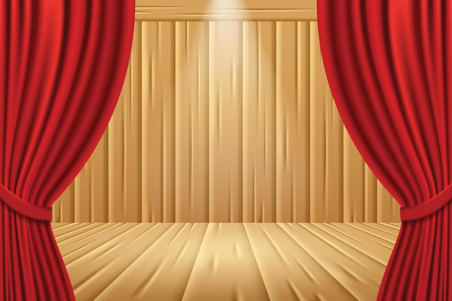 wood stage with curtain frame and light effect vector graphic