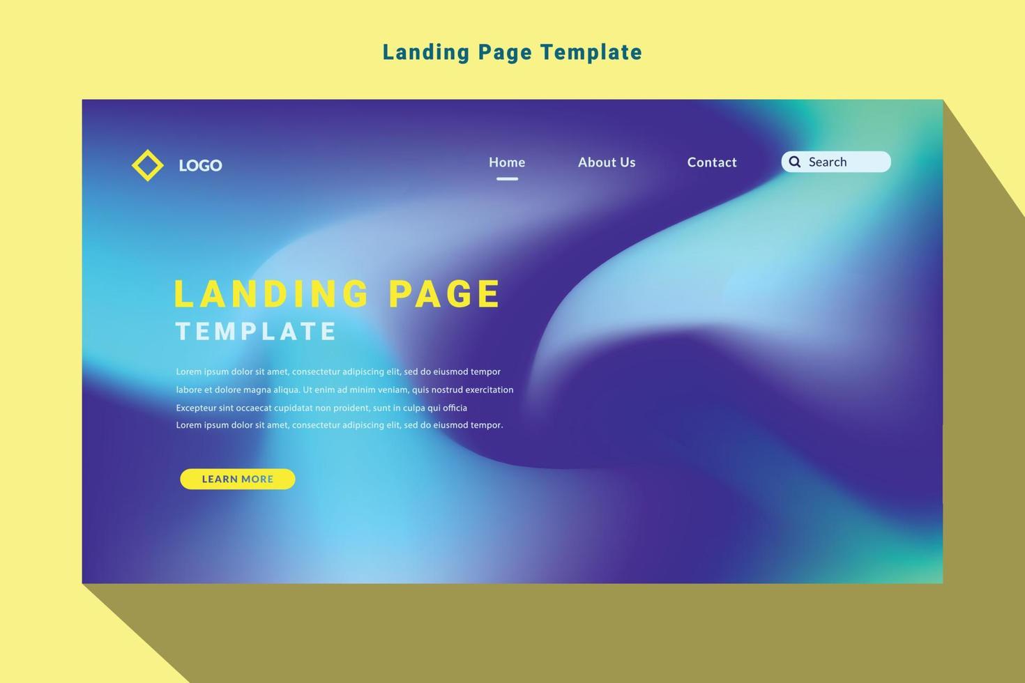 modern landing page template design, abstract gradation fluid style, blue color, background vector graphic