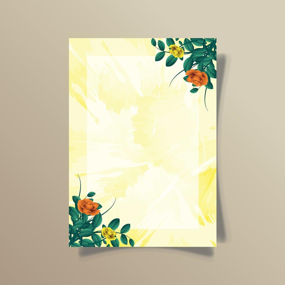 plantilla de tarjeta de invitación con adorno de flor de rosa, vector de fondo de estilo de color de salpicadura