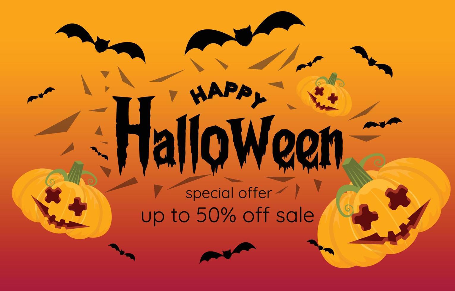Halloween background. Special offers and shopping discounts. Halloween sale horizontal banner.Vector illustration holiday promotion decorated with cartoon pumpkin ghosts and bats. vector