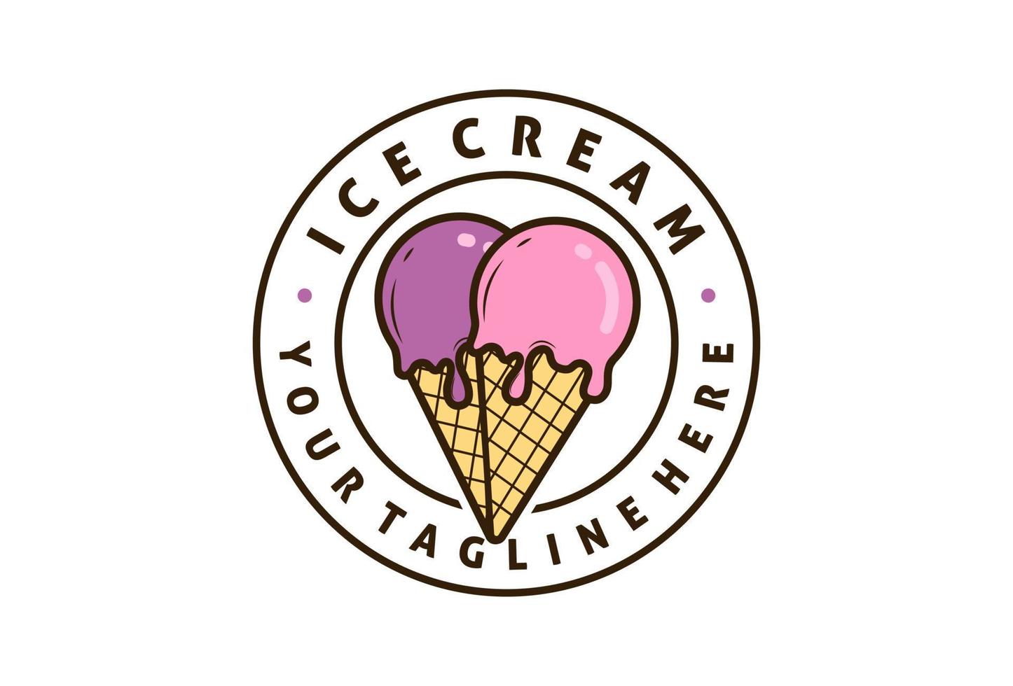 Ice cream logo design with scoops and waffle cone. Italian ice cream emblem illustration vector