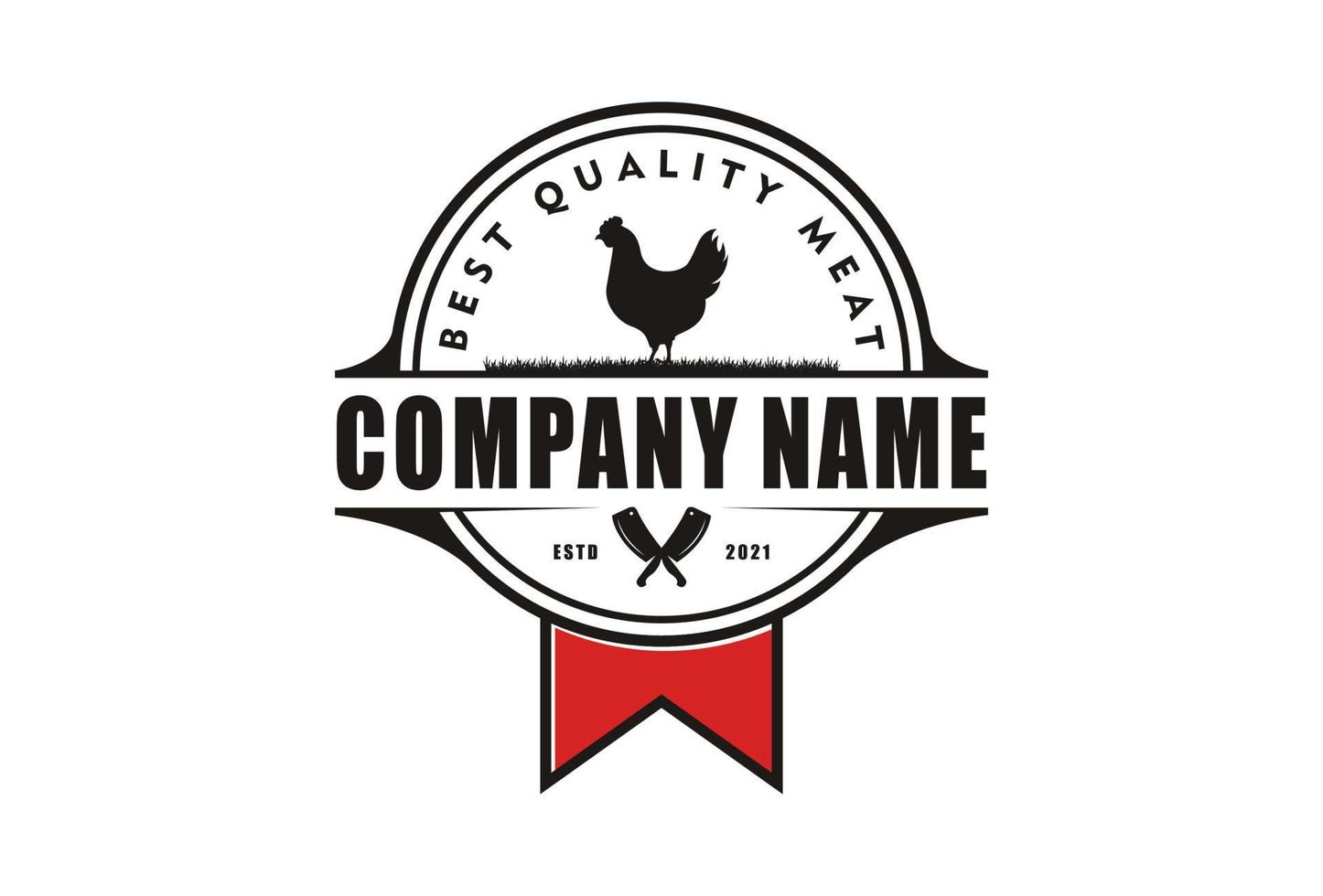 silueta de pollo con cuchillo de cuchilla cruzado para diseño de logotipo de etiqueta de carnicería retro vintage vector