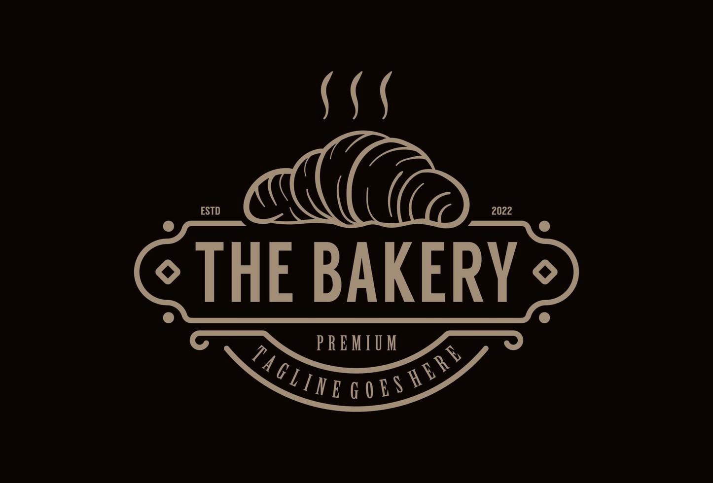 Ilustración de vector de diseño de logotipo de marco de etiqueta de panadería retro vintage