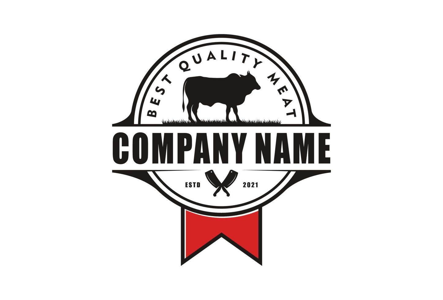 Angus cow with Crossed Cleaver Knife for Vintage Retro Butcher shop label logo design vector