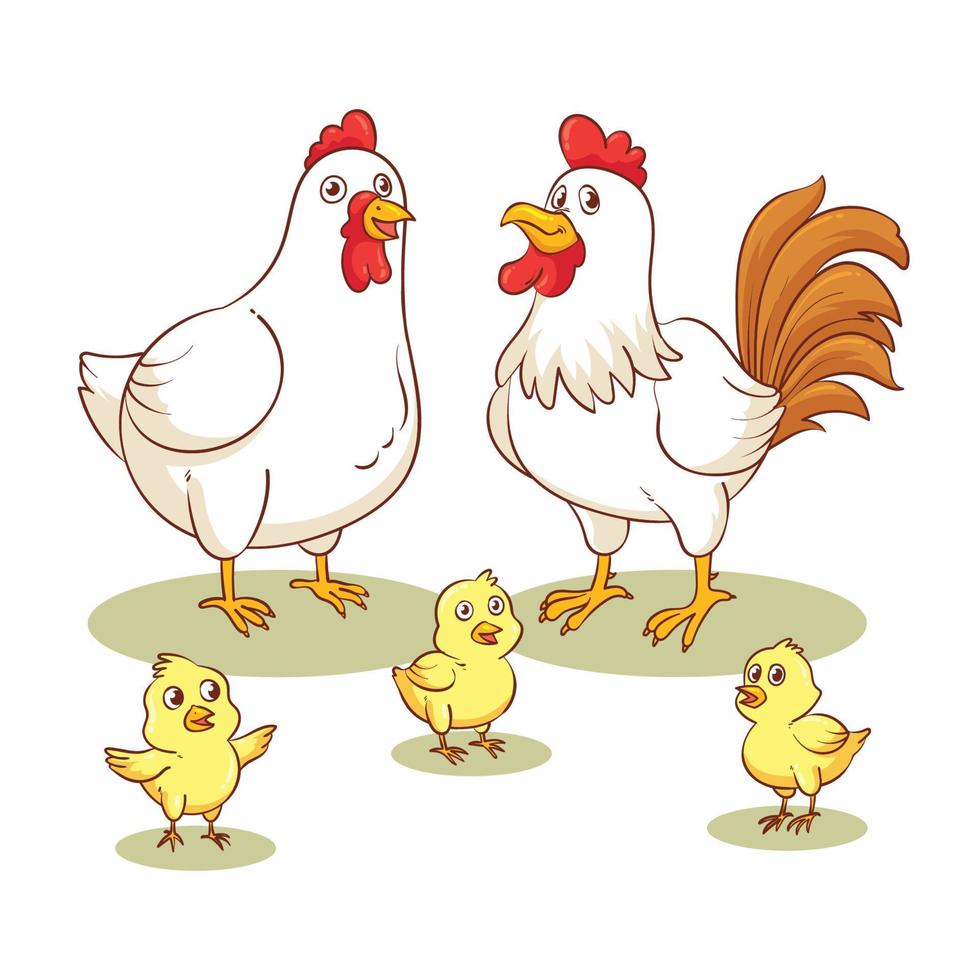 rooster, hen and chick vector illustration
