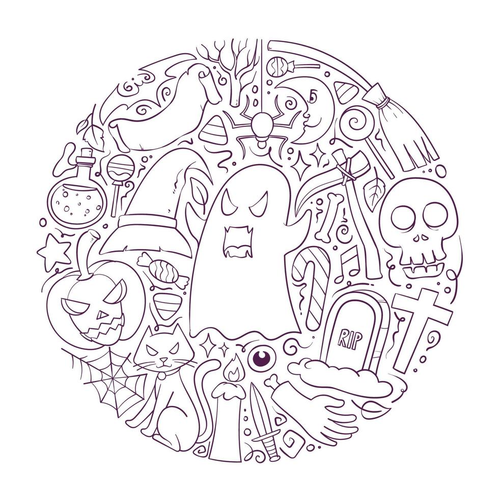 dibujado a mano arte del doodle de halloween vector