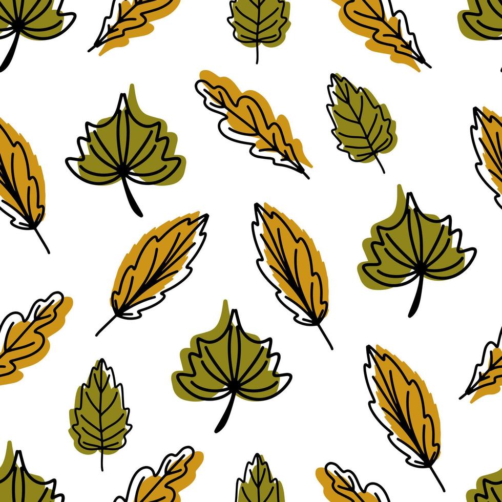 Seamless linear pattern of fallen autumn leaves of different shapes. Autumn background, poster with different levels. Seasonal autumn elements for creating postcards, invitations, cartoon flat style vector