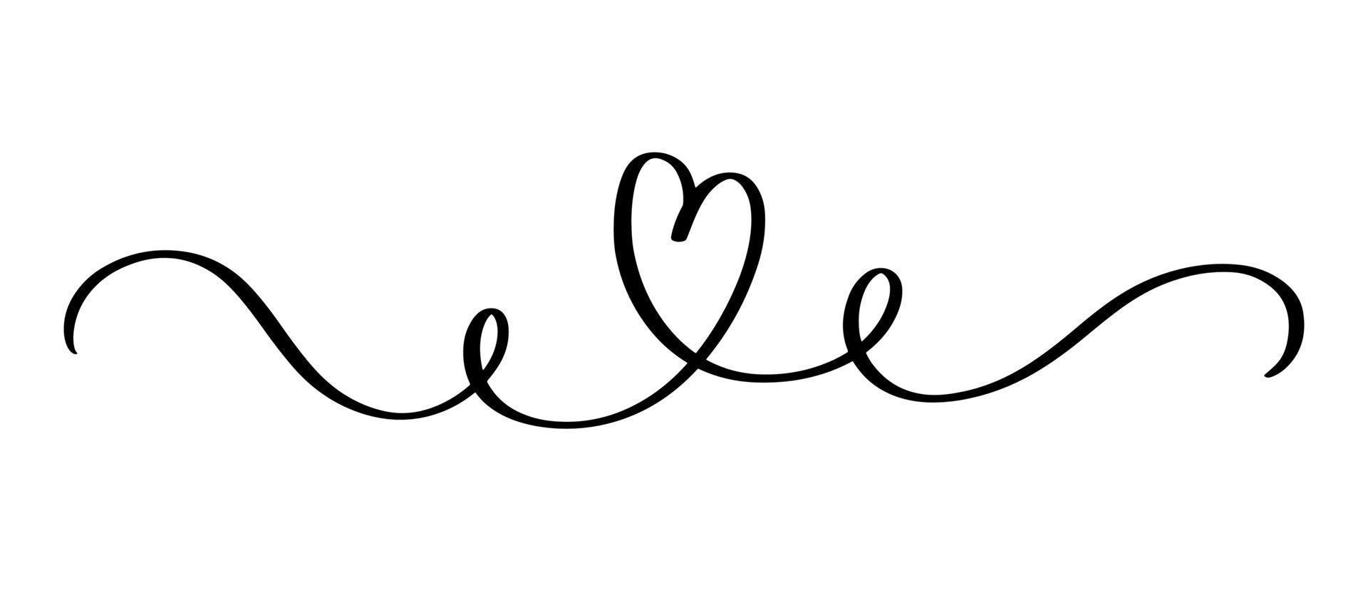 Heart and love swirl divider. Hand drawn sketch doodle style