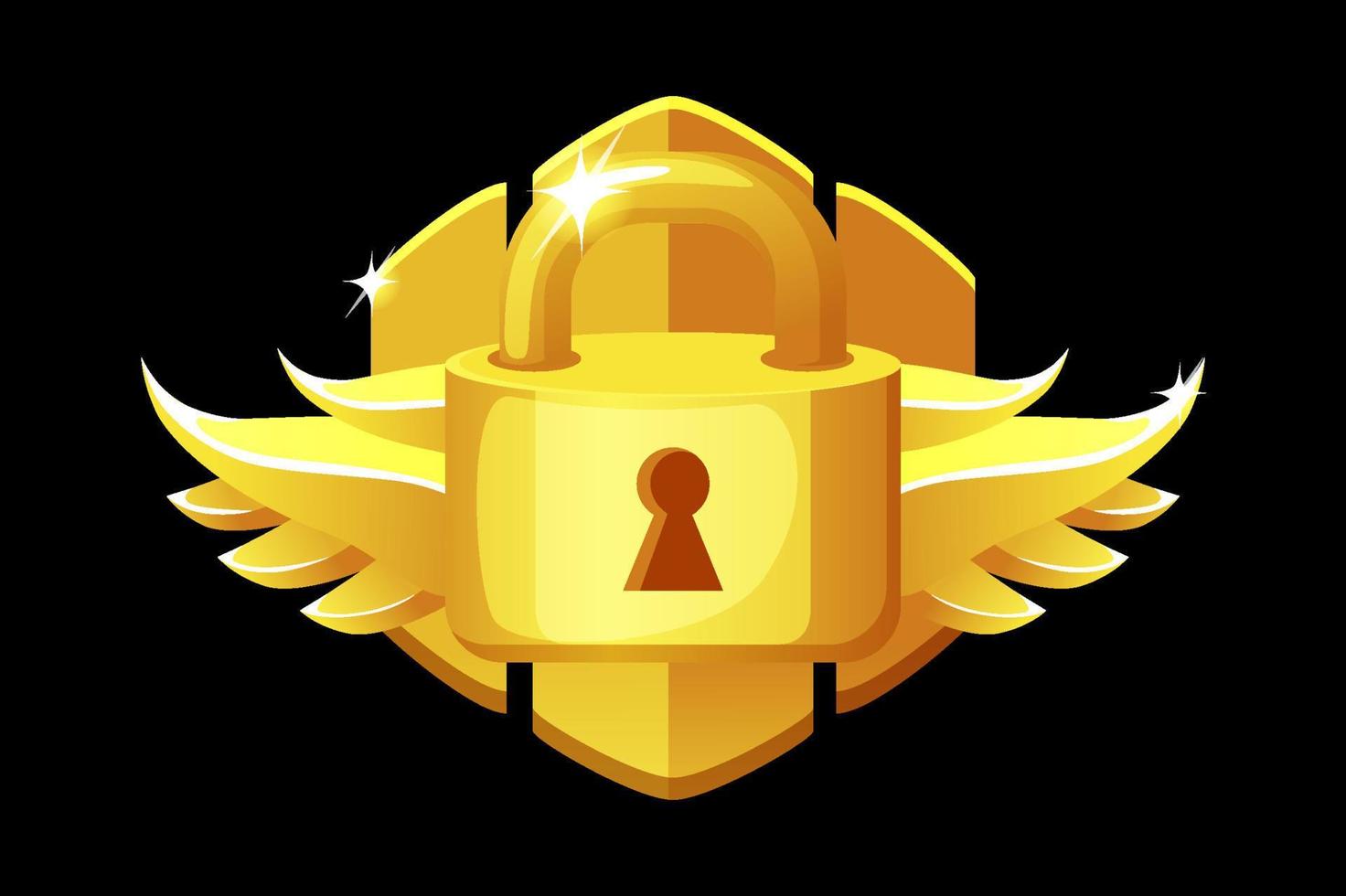 Game icon golden closed lock badge with wings. Vector illustration of padlock in cartoon style for surprise, hidden or locked object.