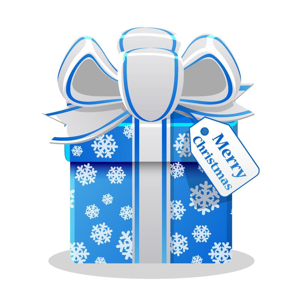 Merry christmas gift box with snowflake print for games. Vector illustration isolated blue christmas box graphic element.