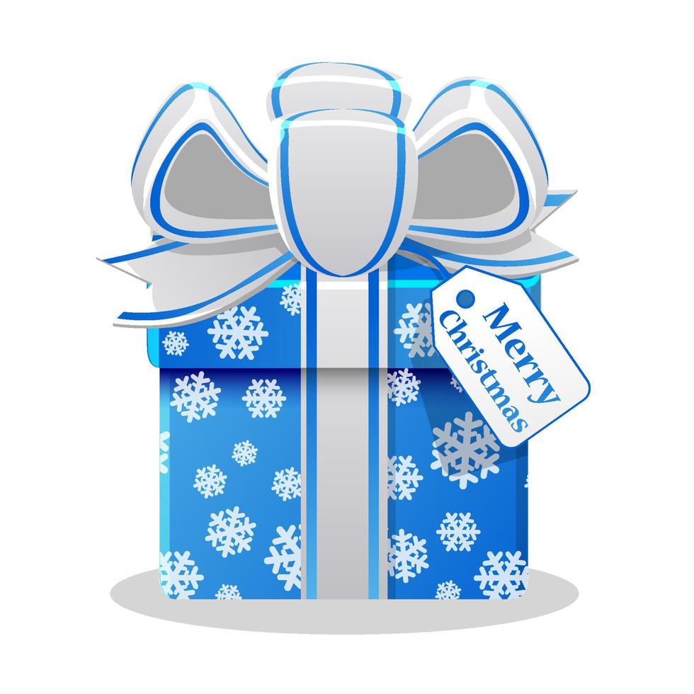 caja de regalo de feliz navidad con estampado de copos de nieve para juegos. ilustración vectorial aislado elemento gráfico de caja de navidad azul. vector