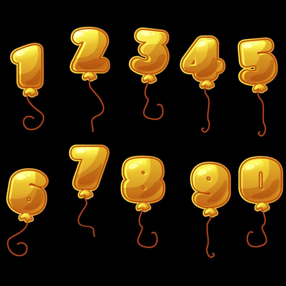 Set gold balloons numbers for the holiday. Vector illustration cute isolated balls for graphic design.