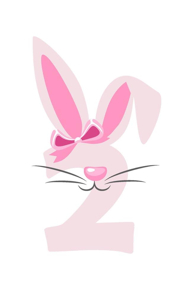 Funny bunny number 2 for kids. Two digit in the form of a rabbit. Learn to count. vector