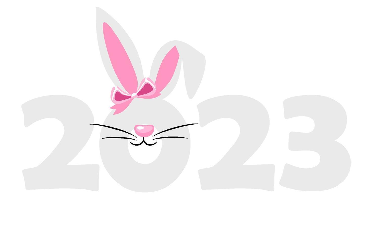 Happy New Year 2023, Cartoon Rabbit Zodiac. Greeting card template. vector