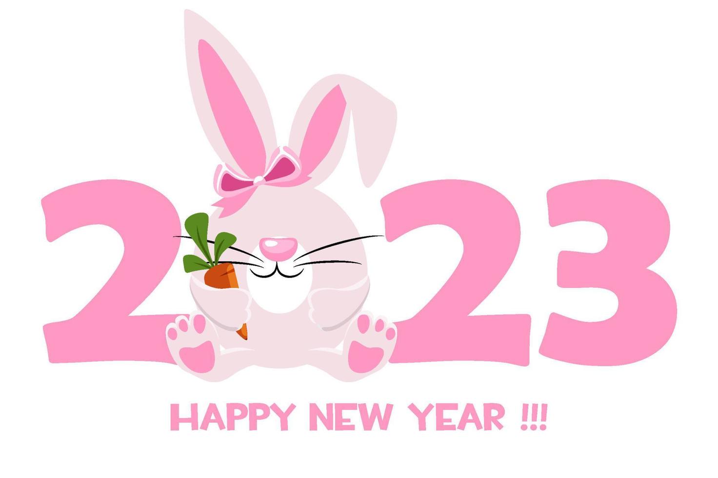 Happy New Year 2023, Cartoon Rabbit Zodiac. Greeting card template. vector
